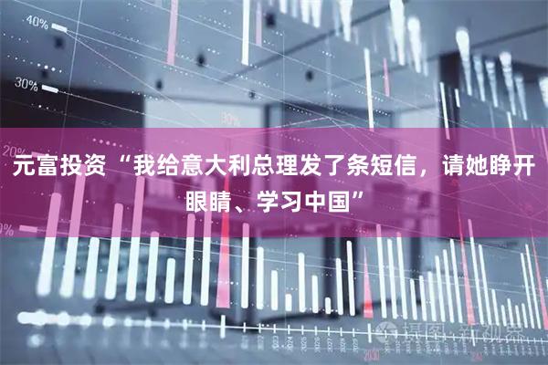 元富投资 “我给意大利总理发了条短信，请她睁开眼睛、学习中国”